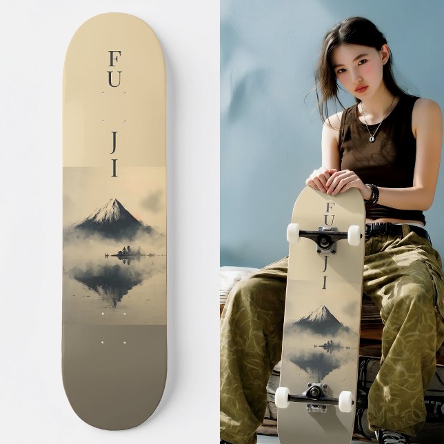 Skate FUJI - Minimalist Sumi-e Ink (Trucks and wheels are customization options and are not included in the price.)