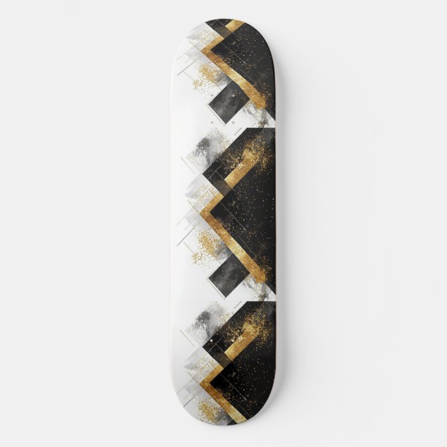 Skate Fundo Abstrato Preto e Dourado Elegante (Frente)