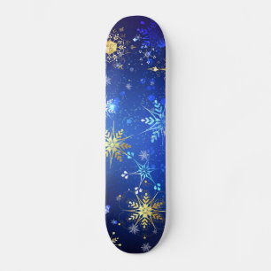 Skate Fundo Azul de NATAL com Flocos de Neve Dourados