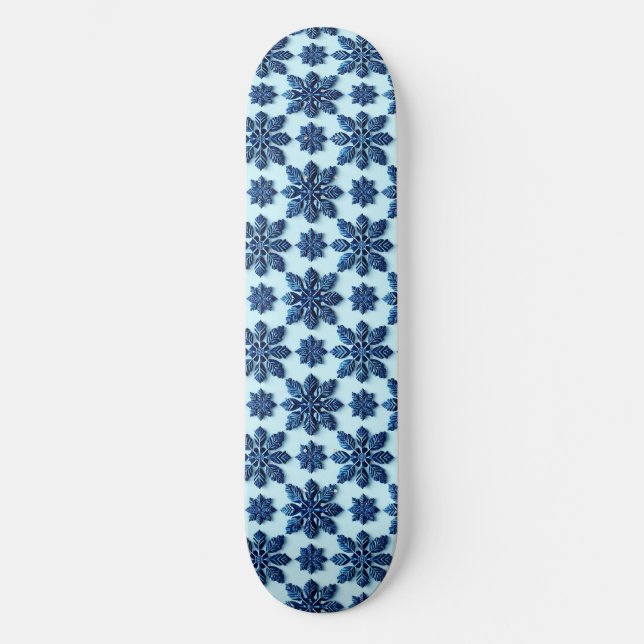 Skate Fundo com Padrão de Floco de Neve Azul (Frente)