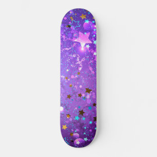Skate Fundo de folhas roxas com estrelas