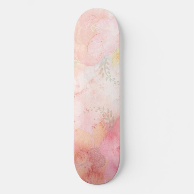 Skate Fundo Floral Cor-de-Água Rosa (Frente)