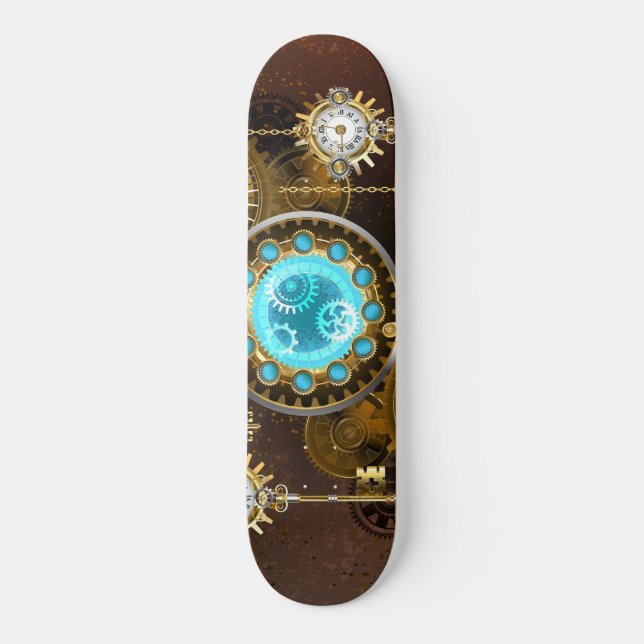 Skate Fundo Rusty Steampunk com Lentes Turquesa (Frente)