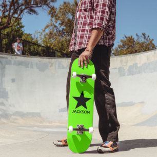 Skate Fundo Verde Neon Estrela Preta Personalizado