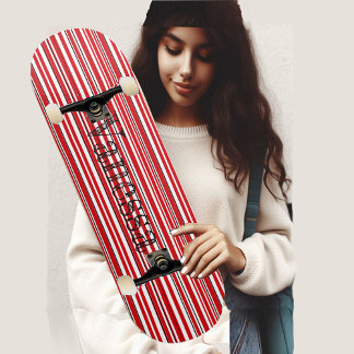 Skate Funky Asymmetric Modern Vibrant Red Stripes Name
