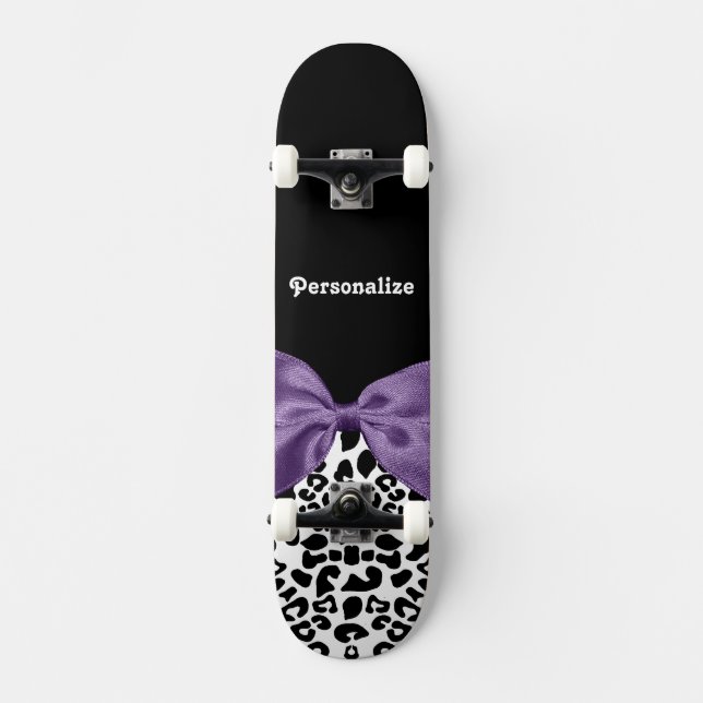 Skate Garota Leopard Imprima Bonito Faixa Roxa com Nome (Frente)
