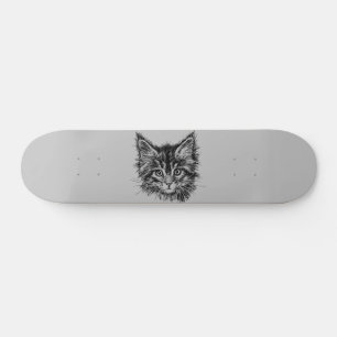 Skate Gatinho preto e branco rosto de Cinza
