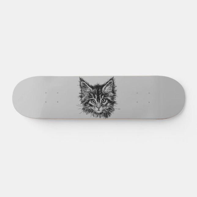 Skate Gatinho preto e branco rosto de Cinza (Horz)