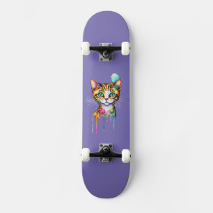 Skate Gato Aquarela Colorido