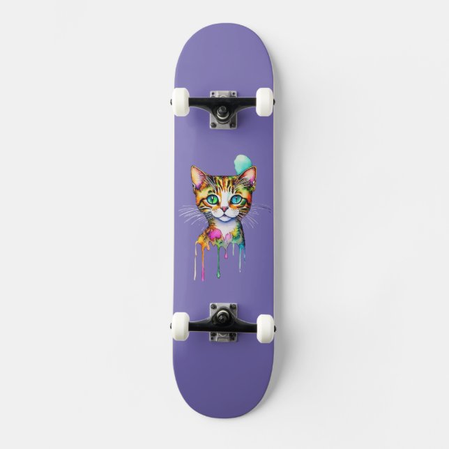 Skate Gato Aquarela Colorido (Frente)