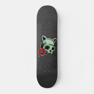 Skate Gato Assombrado Crânio Floral Legal Gótico Moderno