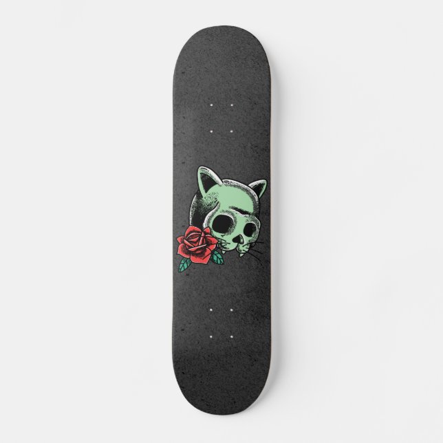 Skate Gato Assombrado Crânio Floral Legal Gótico Moderno (Frente)