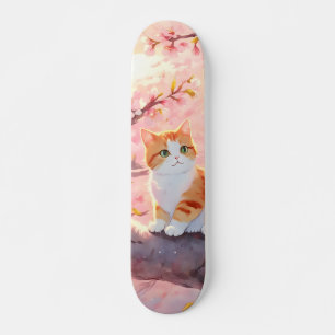 Skate Gato Bonito Numa Árvore De Flor De Cereja