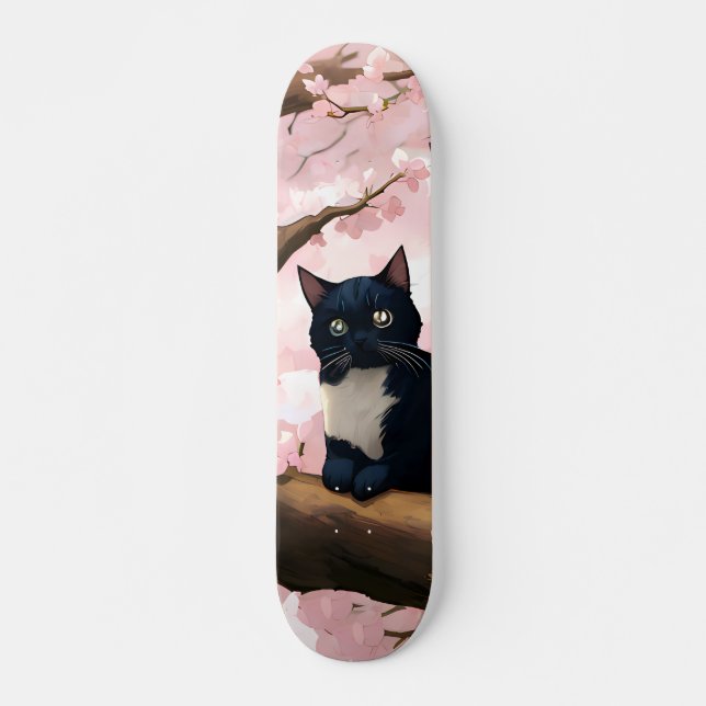Skate Gato Bonito Numa Árvore De Flor De Cereja (Frente)
