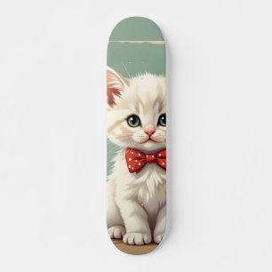 Skate Gato branco fofo e adorável com gravata borboleta