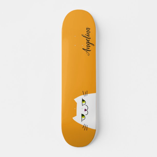 Skate Gato Branco Simples Engraçado Fofo Monograma Amare (Frente)