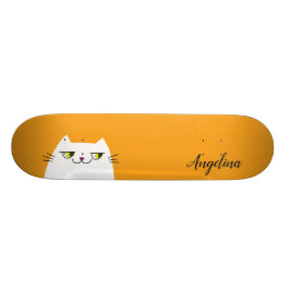 Skate Gato Branco Simples Engraçado Fofo Monograma Amare