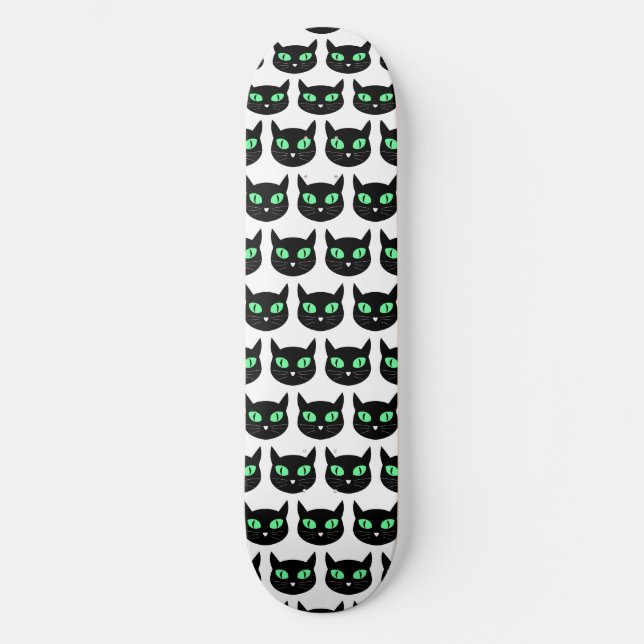 Skate Gato Negro Spooky com padrão de olhos verdes (Frente)