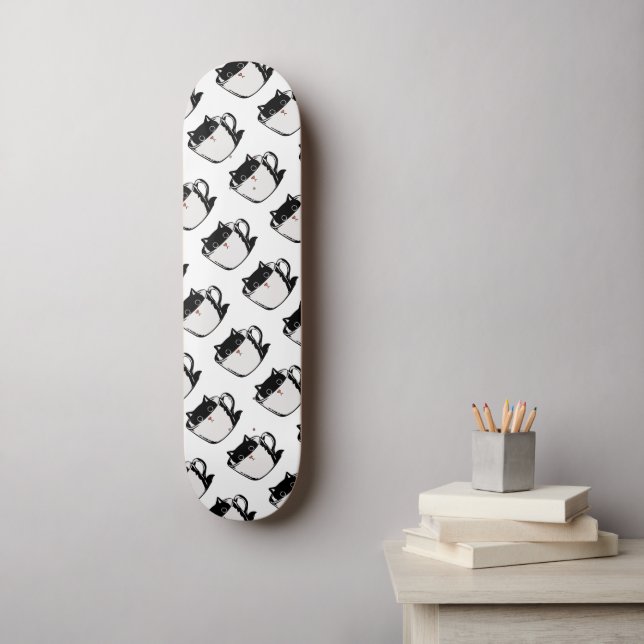 Skate Gato preto com nariz vermelho escondido em um copo (Arte de parede)