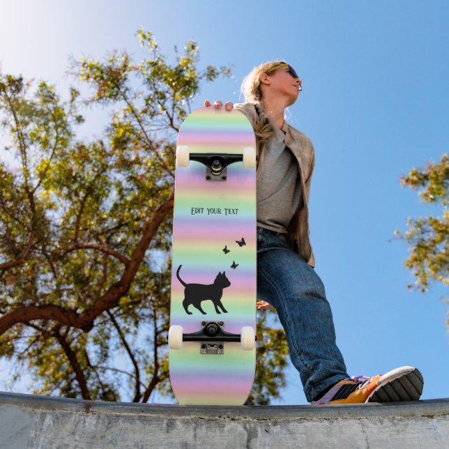 Skate Gato Preto e Borboleta no Arco-íris (Ao ar livre 1)