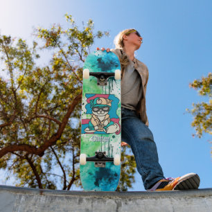 Skate Gato Retroativo da Rua Relaxada Engraçado