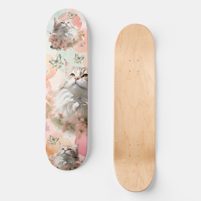 Skate Gatos com Borboletas Rosa e Pastas (Frente)