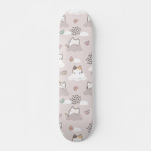 Skate Gatos Kawaii Bonitos com Nuvens e Borboletas