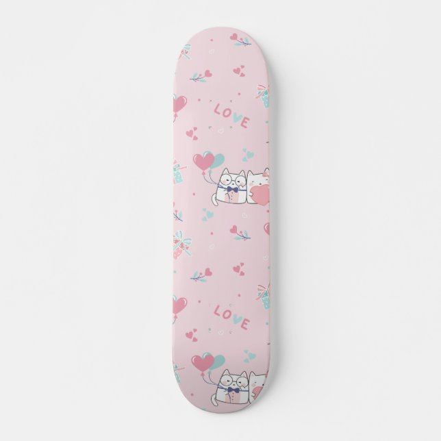 Skate Gatos Kawaii Cute com Corações (Frente)