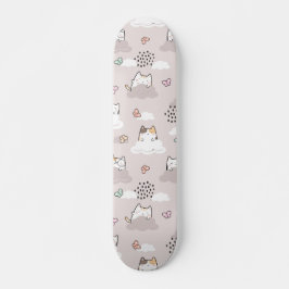 Skate Gatos Kawaii Cutis com Nuvens e Borboletas