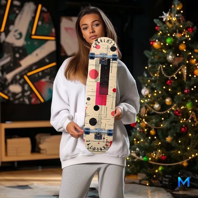 Skate Geométrico Abstrato com Acentos Vermelhos e Pretos (Criador carregado)