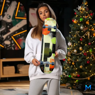 Skate Geométrico Abstrato com Laranja e Verde Intenso