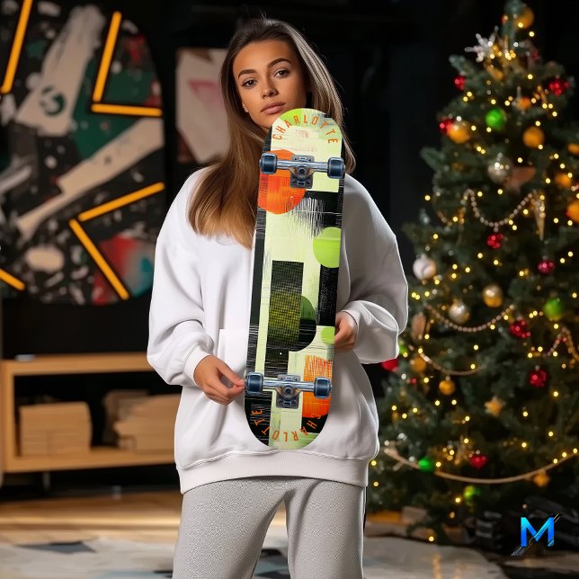 Skate Geométrico Abstrato com Laranja e Verde Intenso (Criador carregado)