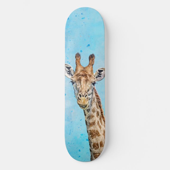 Skate Girafa Curiosa com Céu Azul Confetti (Frente)