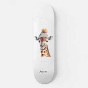 Skate Girafa vestindo chapéu de inverno personalizável P