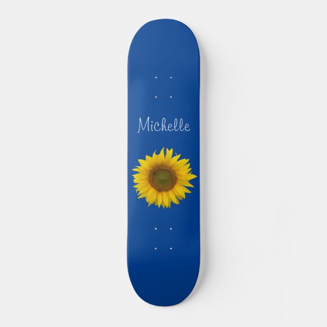 Skate Girassol Amarelo Cachorro Personalizado Azul (Frente)