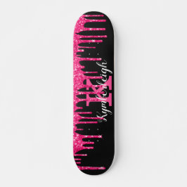 Skate Girly Black Hot Pink Glitter Drives Nome do Monogr
