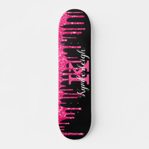 Skate Girly Black Hot Pink Glitter Drives Nome do Monogr