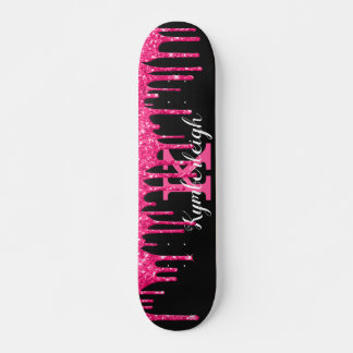 Skate Girly Black Hot Pink Glitter Drives Nome do Monogr