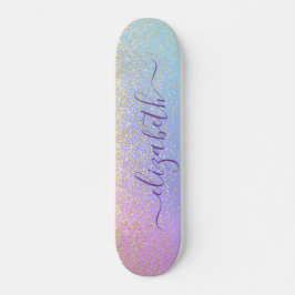 Skate Girly Glitter Dourado Confetti Personalizado Arco-