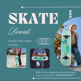 Skate Girly Mermaid Green Tail Blue