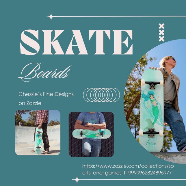 Skate Girly Mermaid Green Tail Blue (Criador carregado)