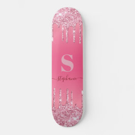 Skate Girly Pink Sparkle Glitter Monograma