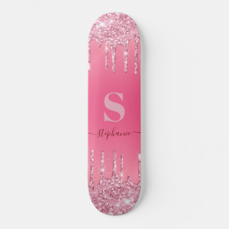 Skate Girly Pink Sparkle Glitter Monograma