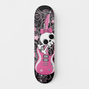 Skate Girly Skull com Violão Rosa