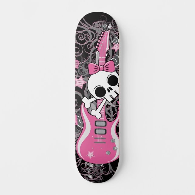 Skate Girly Skull com Violão Rosa (Frente)