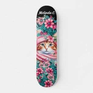 Skate Girly Teal & Pink Flowers Kitten Natal