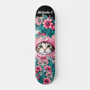 Skate Girly Teal & Pink Flowers Kitten Natal