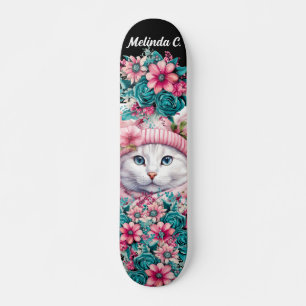 Skate Girly Teal & Pink Flowers Kitten Natal