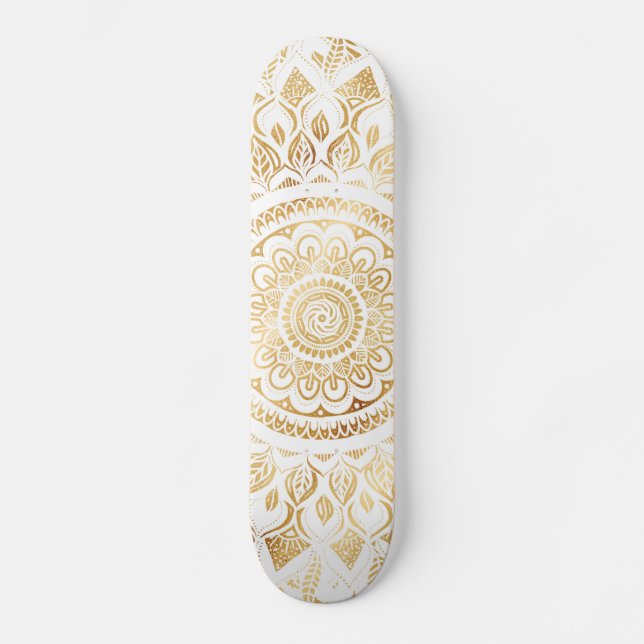 Skate Girly White Dourada Mandala Floral (Frente)
