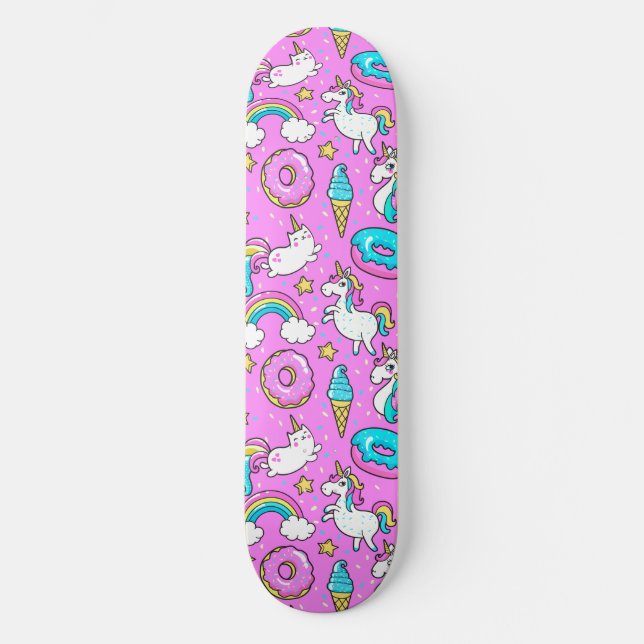 Skate Glitschy rosa - unicórnio e gatinho engraçados (Frente)